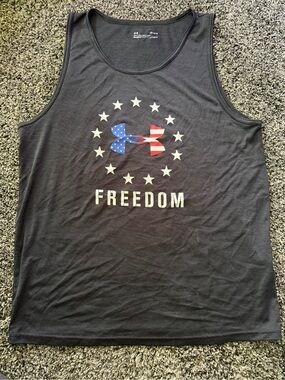 Under Armour USA Black Tank Top with American Flag Logo and FREEDOM Print